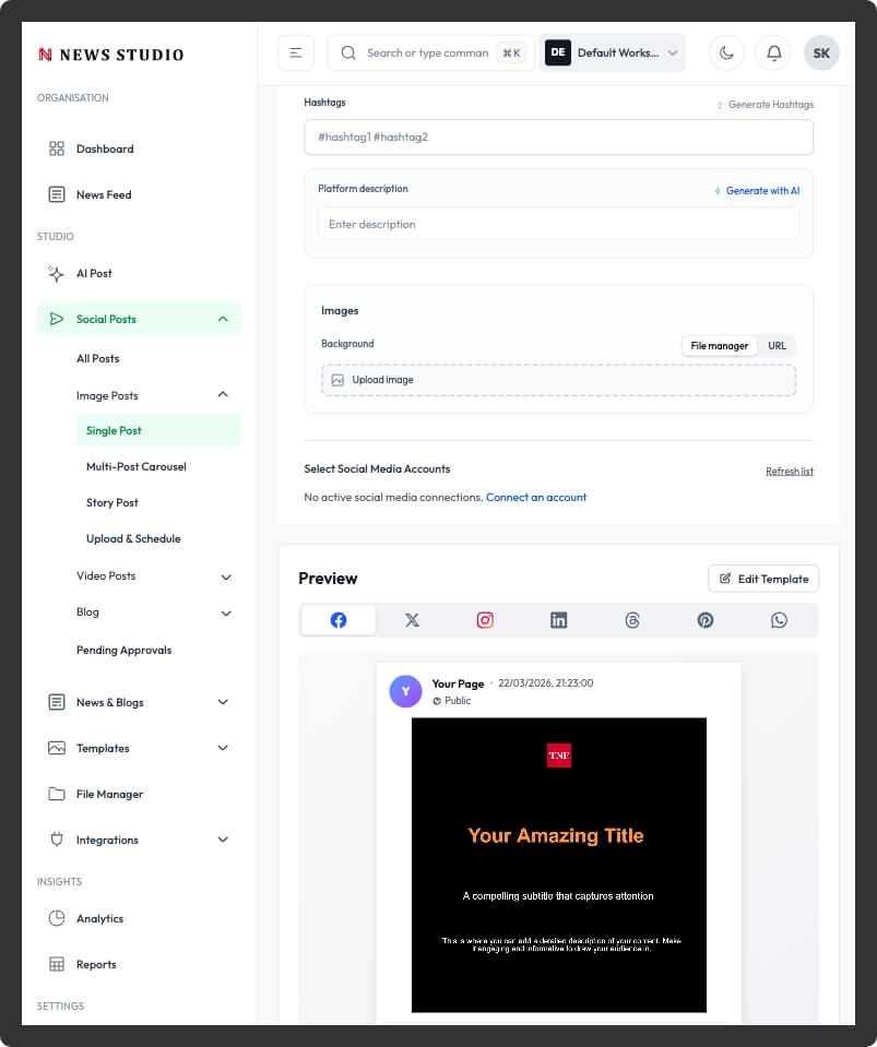 News Studio - Dashboard for social content automation and news processing
