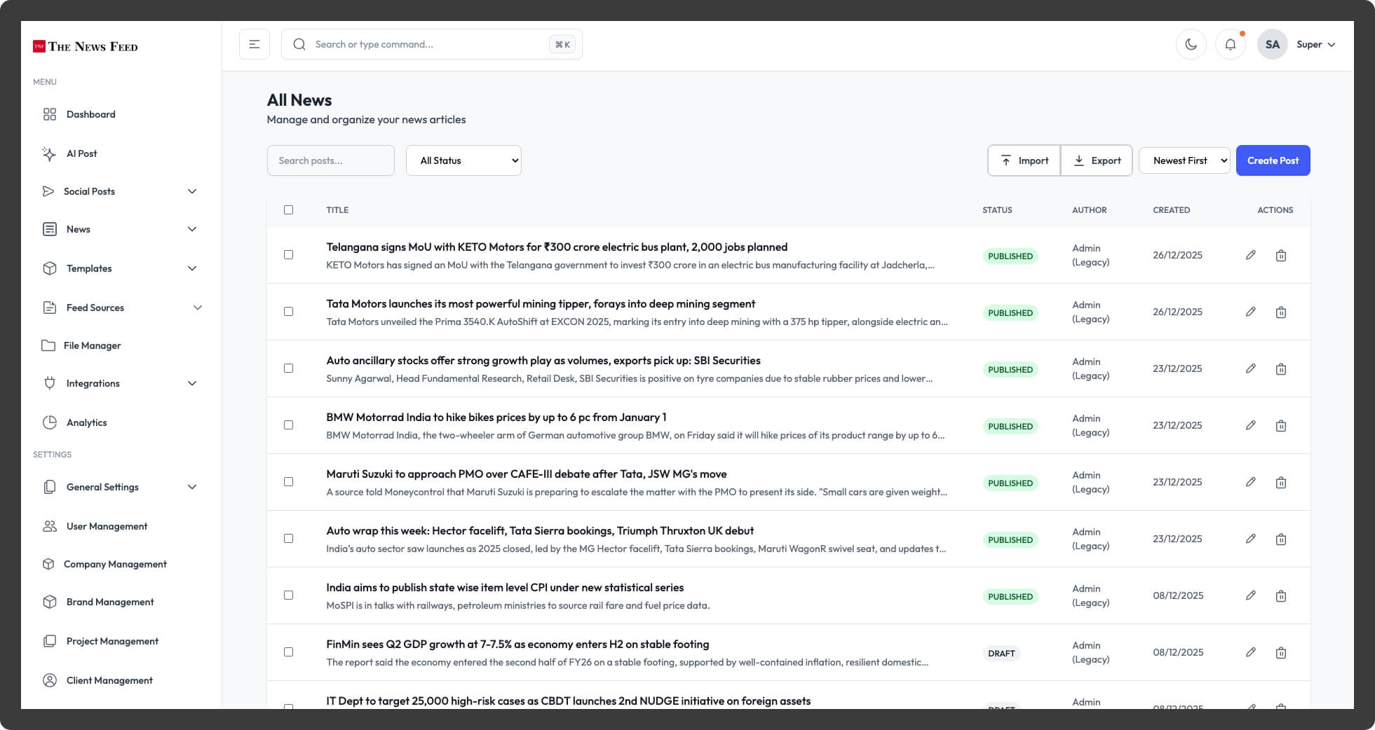 News Studio Publishing Dashboard